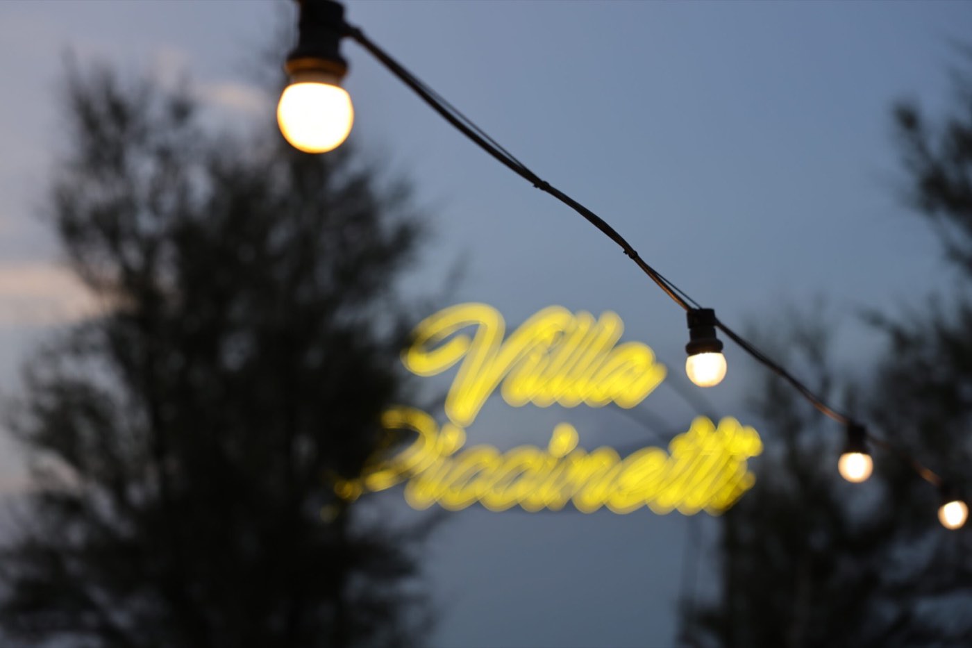 Dettaglio di luci a un evento in villa fotografato da Miketing